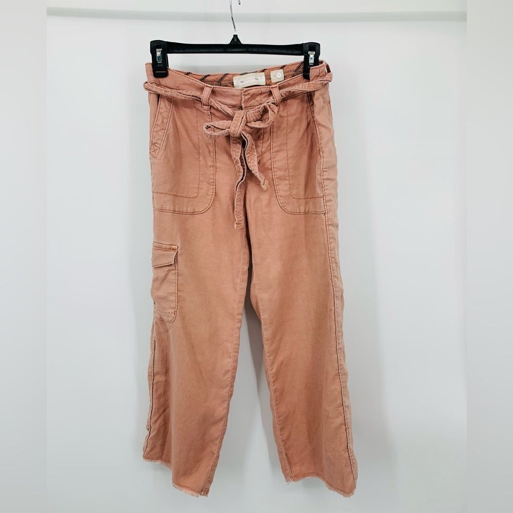 Hei Hei Anthropologie Salmon Button Fly Wm 25 Pants Raw Edge Ankle Belted - Picture 2 of 7